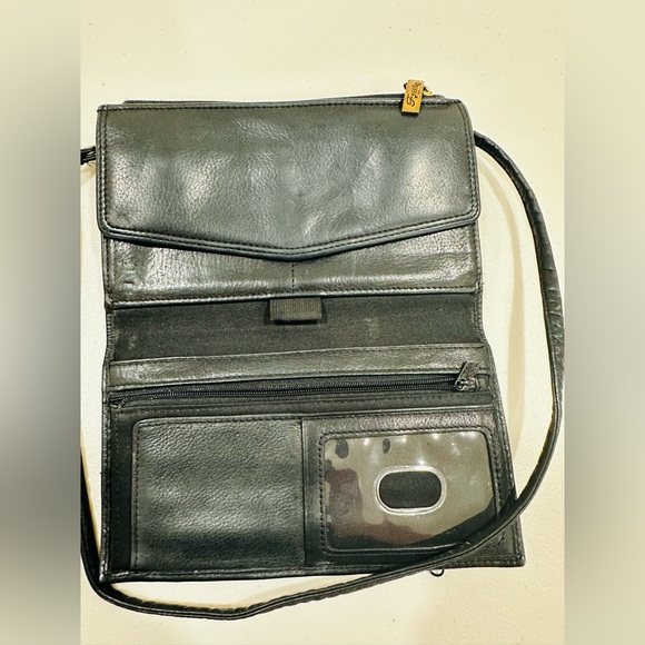 Fossil Vintage‎ Black Leather Crossbody Purse Bag Wallet Phone Sunglasses Pouch! - Picture 9 of 12